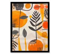 Mid Century Modern Abstract Plant Lover Painting Framed Art Print Artery8 Orange A4