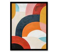 Artery8 Mid Century Modern Retro Rainbow Oil Painting Living Room Artwork Framed Wall Art Print A4