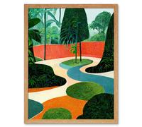 Artery8 Midcentury Style Garden Jungle Orange Teal Green Framed Wall Art Print in Light Oak | Size: W12" x H16" Artery8 Light Oak W12" x H16"