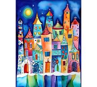 Artery8 Midnight Abstract Town Folk Art Extra Large XL Wall Art Poster Print