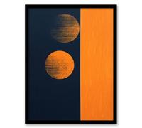 Wall Art Print Midnight Blue And Pumpkin Minimalist Abstract Risograph Screen Full Moon Phases Art Framed Artery8 Black A4