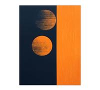 Artery8 Midnight Blue And Pumpkin Minimalist Abstract Risograph Screenprint Full Moon Phases Large Wall Art Poster Print Thick Paper 18X24 Inch