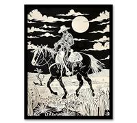 Midnight Cowboy Black and White Western Desert Framed Art Print Artery8 Black A4