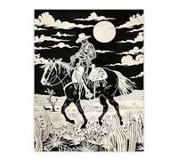 Midnight Cowboy Black and White Western Desert Wall Art Print Artery8 Black W18 inch x H24 inch