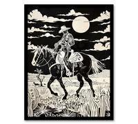 Artery8 Midnight Cowboy Black & White Western Desert Framed Art Print | Size: A4 Artery8 Black A4