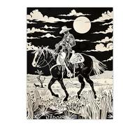 Artery8 Midnight Cowboy Black and White Western Desert Living Room Extra Large XL Wall Art Poster Print