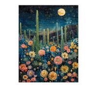 Artery8 Midnight Desert Blooms Flowers and Cactus Moon For Living Room Large Wall Art Poster Print Thick Paper 18X24 Inch