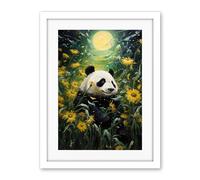 Artery8 Midsummer Night's Panda Dream Oil Painting Panda Bear in a Full Moon Sunflower Field Landscape Kids Bedroom Artwork Framed Wall Art Print 18X24 Inch