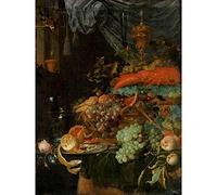 Artery8 Mignon Still Life With Fruit Goldfinch Painting Premium Wall Art Canvas Print 18X24 Inch