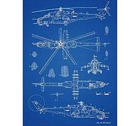 Artery8 Mil MI-35 Hind Helicopter Gunship Blueprint Plan Art Print Canvas Premium Wall Decor Poster Mural