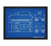 Artery8 Military Panzer VIII Maus Super-Heavy Tank Blueprint Plan Artwork Framed Wall Art Print A4