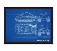 Artery8 Military Tiger II Panzer Kampfwagen Heavy Tank Blueprint Plan Artwork Framed Wall Art Print A4