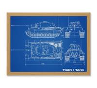 Military Tiger II Panzer Kampfwagen Heavy Tank Blueprint Plan Artwork Framed Wall Art Print A4 Artery8 Light Oak One Size