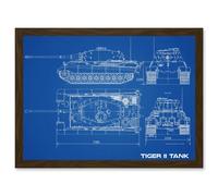 Military Tiger II Panzer Kampfwagen Heavy Tank Blueprint Plan Artwork Framed Wall Art Print A4 Artery8 Brown One Size