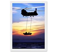 Artery8 Military UK British Chinook Helicopter Royal Marines Artwork Framed Wall Art Print A4