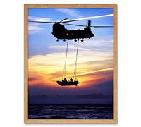 Artery8 Military UK Chinook Helicopter Royal Marines Art Print Framed Poster Wall Decor 12x16 inch