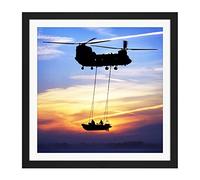 Artery8 Military UK Chinook Helicopter Royal Marines Square Wooden Framed Wall Art Print Picture 16X16 Inch