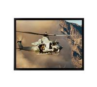 Artery8 Military USA Marines Helicopter UH 1Y Venom Framed Canvas Wall Art Print in Brown | Size: W12" x H16" Artery8 Brown W12" x H16"