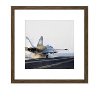 Artery8 Military USA Navy FA-18F Super Hornet Aircraft Jet Photo 8X8 Inch Square Wooden Framed Wall Art Print Picture with Mount in Brown Artery8 Brown