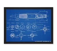 Artery8 Military V-2 Rocket Aggregat 4 Ballistic Missile Blueprint Plan Artwork Framed Wall Art Print A4 in Black Artery8 Black