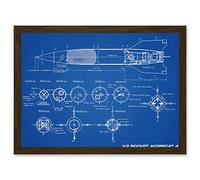 Artery8 Military V-2 Rocket Aggregat 4 Ballistic Missile Blueprint Plan Artwork Framed Wall Art Print A4