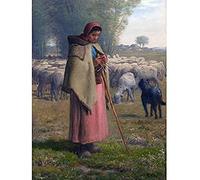Artery8 Millet Young Girl Guarding Her Sheep Painting Art Print Canvas Premium Wall Decor Poster Mural