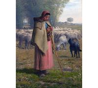Artery8 Millet Young Girl Guarding Her Sheep Painting Premium Wall Art Canvas Print 18X24 Inch