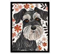 Artery8 Miniature Schnauzer with Daisies Watercolour Framed Wall Art in Dark Grey | Size: A4 Artery8 Dark Grey A4