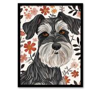 Artery8 Miniature Schnauzer with Daisies Watercolour Living Room Artwork Framed Wall Art Print A4