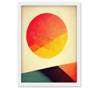 Artery8 Minimal Sunset Retro Sun Planet Gradient Colour Orange Yellow Peach Planet Artwork Framed Wall Art Print A4 in White Artery8 White