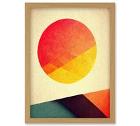 Artery8 Minimal Sunset Retro Sun Planet Gradient Colour Orange Yellow Peach Planet Artwork Framed Wall Art Print A4 in Light Oak Artery8 Light Oak