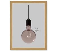 Artery8 Minimalist French Illustration of a Retro Peach Pink Light Bulb Ceci Est Une Ampoule Artwork Framed Wall Art Print A4