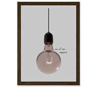 Artery8 Minimalist French Illustration of a Retro Peach Pink Light Bulb Ceci Est Une Ampoule Artwork Framed Wall Art Print A4