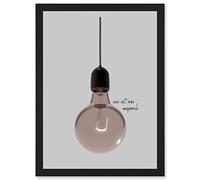 Artery8 Minimalist French Illustration of a Retro Peach Pink Light Bulb Ceci Est Une Ampoule Artwork Framed Wall Art Print A4