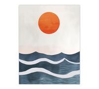 Minimalist Large Sunset Sun Over Ocean Waves Wall Art Print Artery8 Blue W24 inch x H32 inch