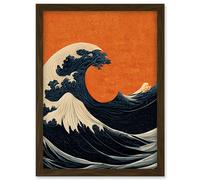 Doppelganger33 LTD Minimalist Orange Sunset Sky Modern Style Of Great Wave Off Kanagawa Artwork Framed Wall Art Print A4