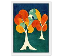 Minimalistic Henri Matisse Style Autumn Fall Trees Abstract Artwork Framed Wall Art Print A4 Artery8 White One Size