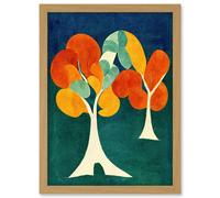 Artery8 Minimalistic Henri Matisse Style Autumn Fall Trees Abstract Artwork Framed Wall Art Print A4 in Light Oak Artery8 Light Oak