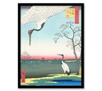 Artery8 Minowa Kanasugi Cranes Birds Retro Japan Framed Wall Art Print Hiroshige in Green | Size: W12" x H16" Artery8 Green W12" x H16"
