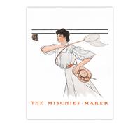 Artery8 Mischief Woman With Butterfly Net Vintage Wall Art Print Penfield in White | Size: W18" x H24" Artery8 White W18" x H24"