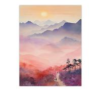 Artery8 Mist At Sunrise Over Purple Mountains Enchanting Watercolour Extra Large XL Wall Art Poster Print