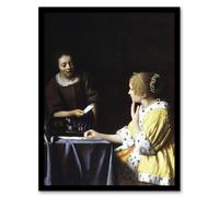 Artery8 Mistress & Maid Portrait Vermeer Vintage Framed Wall Art Print in Black | Size: A4 Artery8 Black A4