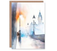 Artery8 Misty Edinburgh Sunrise Bright Watercolour Birthday Art Card in White Artery8 White