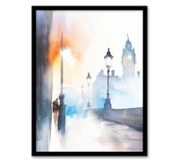 Artery8 Misty Edinburgh Sunrise Bright Watercolour Living Room Artwork Framed Wall Art Print A4