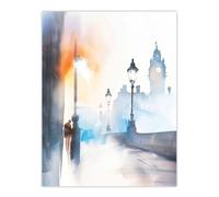 Artery8 Misty Edinburgh Sunrise Bright Watercolour Living Room Extra Large XL Wall Art Poster Print