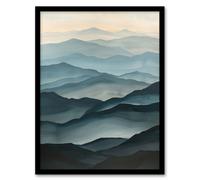 Artery8 Misty Morning Alps Aerial View Mountain Landscape Framed Art Print in Blue | Size: W12" x H16" Artery8 Blue W12" x H16"