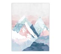 Artery8 Misty Morning Snowcapped Mountain Range Pastel Wall Art Print in Pink | Size: W12" x H16" Artery8 Pink W12" x H16"