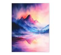 Artery8 Misty Mountain Forest Lake Sunset Sky Watercolour Living Room Large Wall Art Poster Print Thick Paper 18X24 Inch