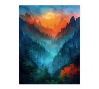 Artery8 Misty Sunset Colourful Forest Mountain Landscape For Living Room Large Wall Art Poster Print Thick Paper 18X24 Inch