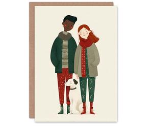 Artery8 Mixed Race Couple And Pet Dog Modern Illustration Valentine's Day Card